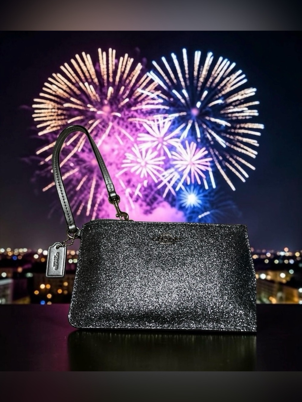 Coach Glitter Wristlet Clutch - Silver Black